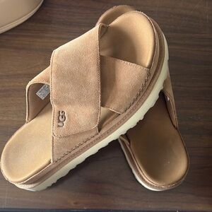 UGG Brown Suede Cross Strap Slides